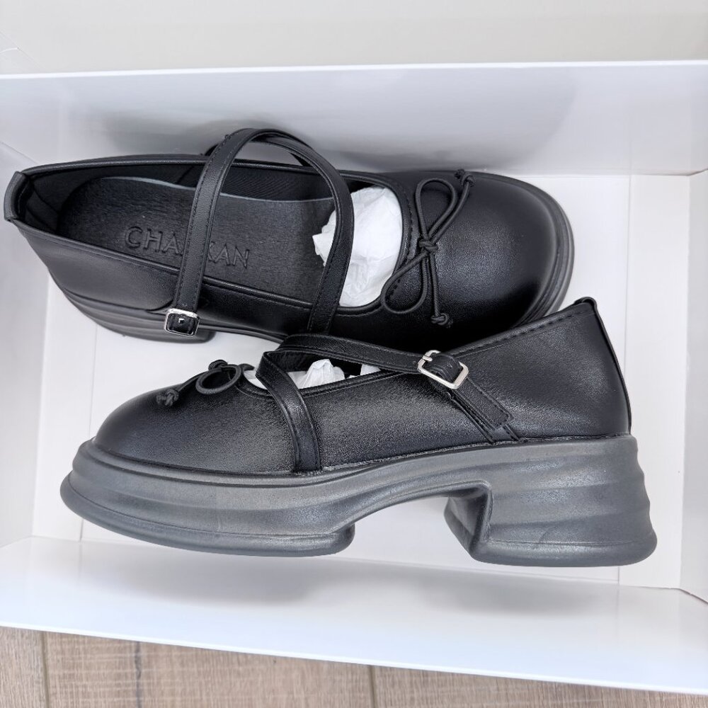 black platform CHAAKAN Kaming Mary Jane loafers, size 235cm (US Women 7) - Picture 4 of 5